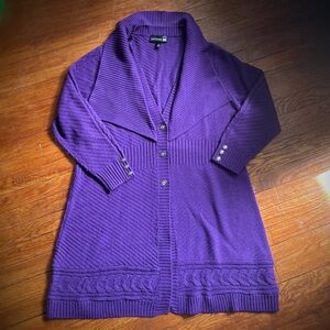 Antthony Aubergine Purple Long Cardigan Sweater with Shawl Collar